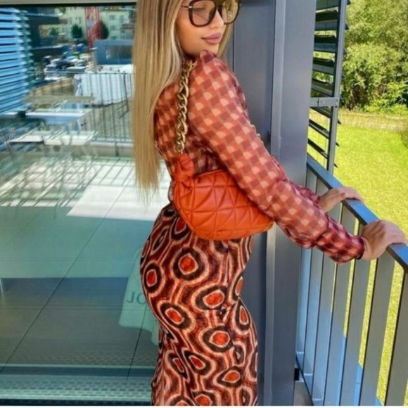 ZARA 2 PIECE SET GEOMETRIC PRINT ORGANZA MINK TOP AND TULLE SKIRT - Picture 2 of 10